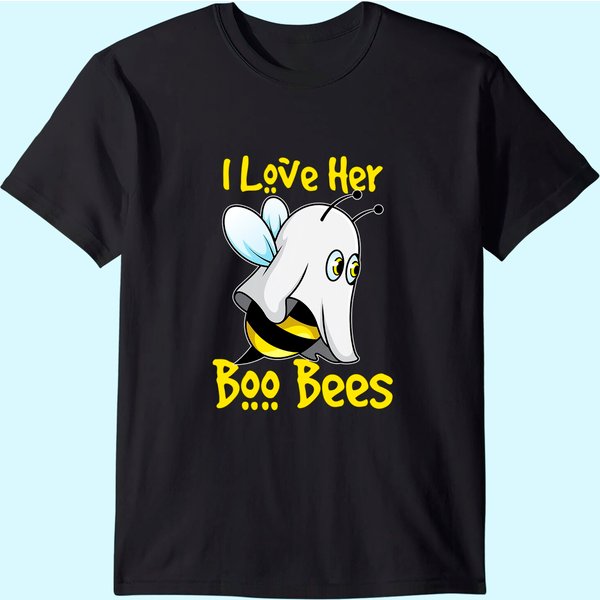 I Love Her Boo Bees Halloween Matching Couple Costume His T-Shirt-image