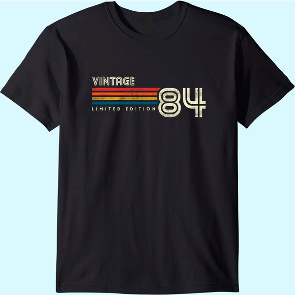 Vintage 1984 Chest Stripe 37Th Birthday T Shirt-image
