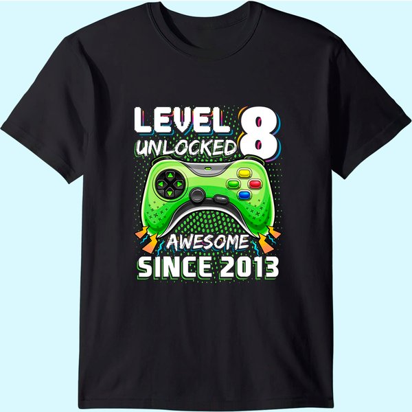 Level 8 Unlocked Awesome Video Game Gift T-Shirt-image