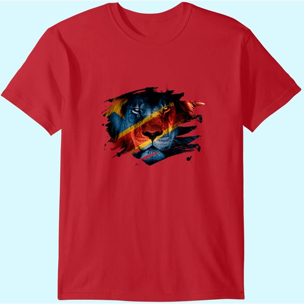 Dr Congo Flag And African Lion Picture Congolese Pride T Shirt-image