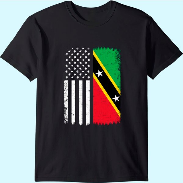 Saint Kitts And Nevis American Flag T Shirt-image