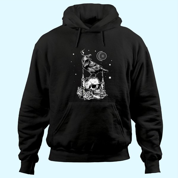 Black Crow Raven Skull Tarot Card Occult Aesthetic Gothic Hoodie-image