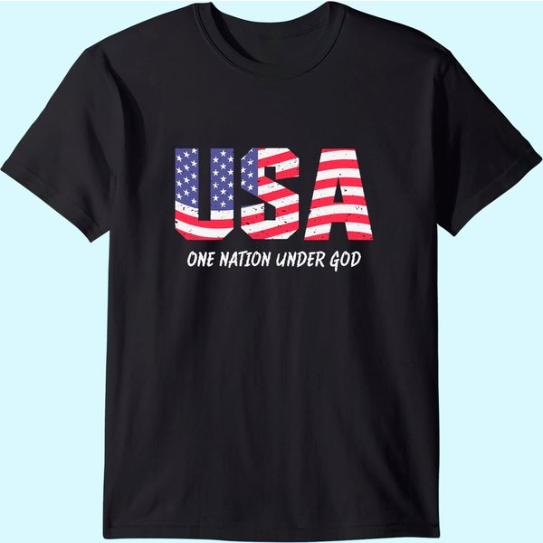 Womens One Nation Under God American Flag Usa T-Shirt-image