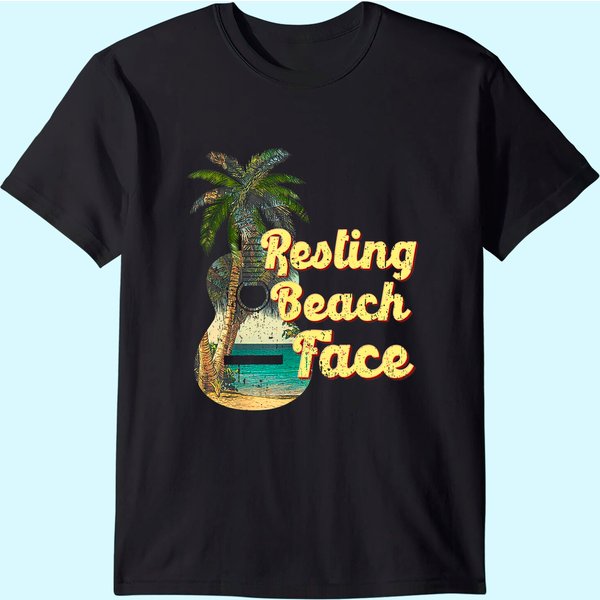 Resting Beach Face T-Shirt Guitar Coconut Tree Tropical-image