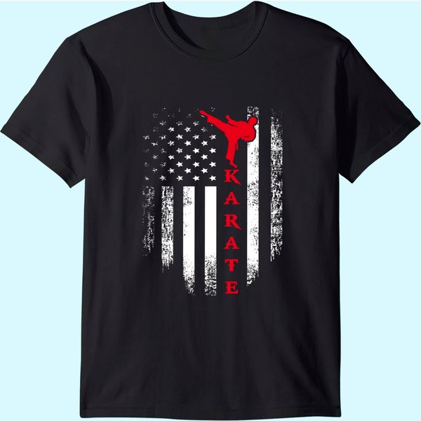 Vintage Usa Red White Karate American Flag T Shirt-image