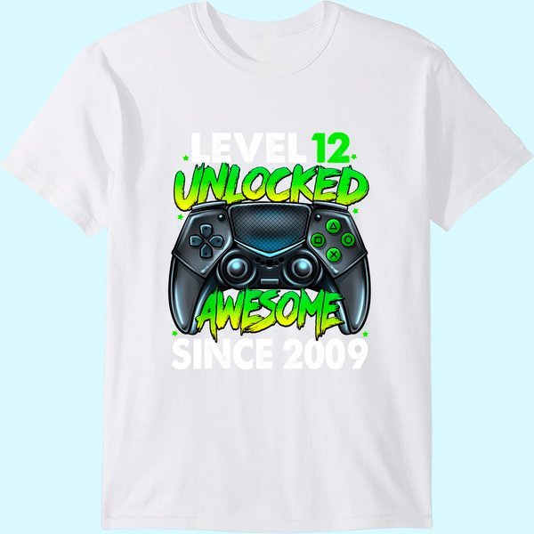 Level 12 Unlocked Awesome Since 2009 12Th Birthday Gaming T-Shirt-image