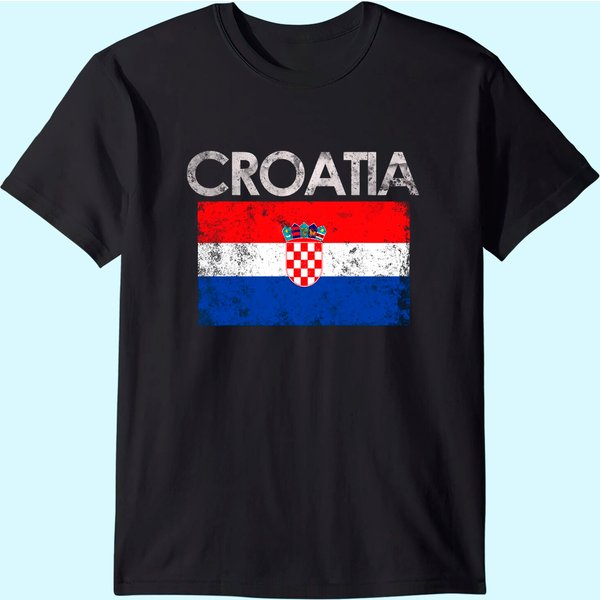 Vintage Croatia Croatian Flag Pride Gift T-Shirt-image