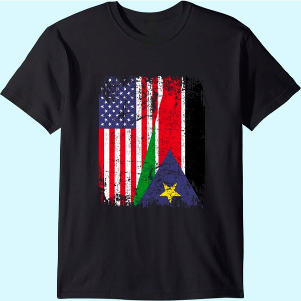 Sudanese Roots | Half American Flag | South Sudanese Flag T-Shirt-image