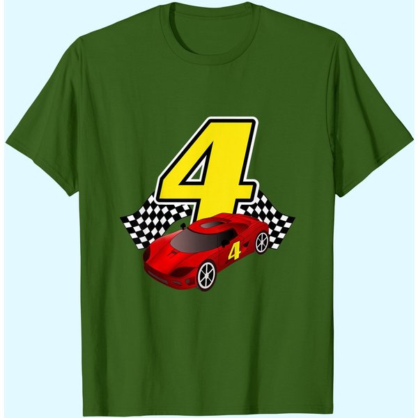 Kids 4 Year Old Racecar Sportscar Birthday Boys T Shirt-image