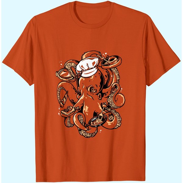 Octopus Chef, Restaurant Joke Kitchen Staff Cooking Humor Cute Graphic T-Shirt-image