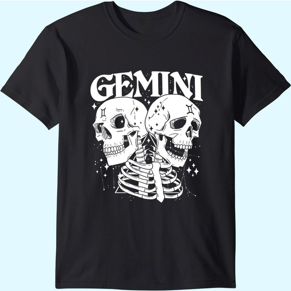 Gemini Faery Crystal Witch Skull Constellation T Shirt-image