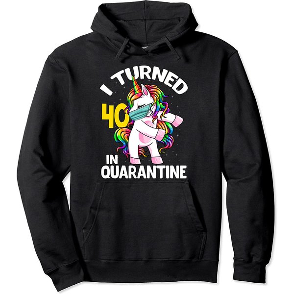 I Turned 40 In Quarantine Flossing Unicorn 40Th Birthday Pullover Hoodie-image