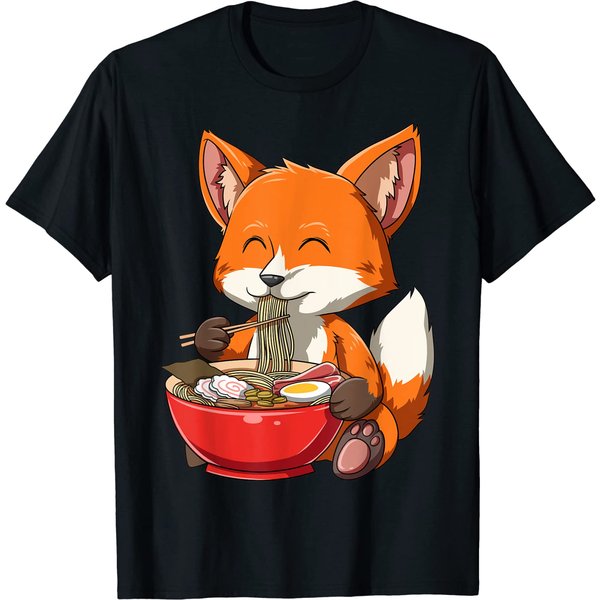 Fox Eating Ramen Ramen Noodle T-Shirt-image