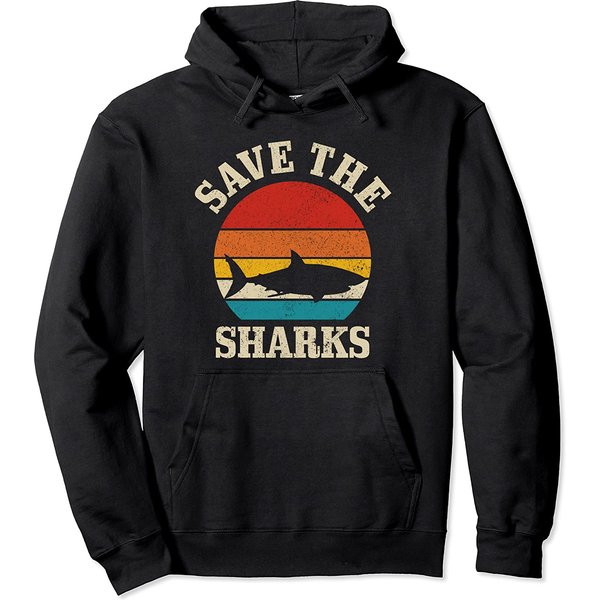 Save The Sharks Vintage Shark Marine Ocean Protection Pullover Hoodie-image