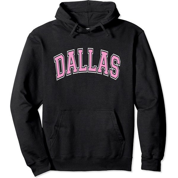 Dallas Texas Tx Varsity Style Pink Text Pullover Hoodie