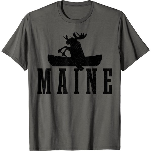 Maine Moose Canoe Kayak Canoeing T Shirt-image