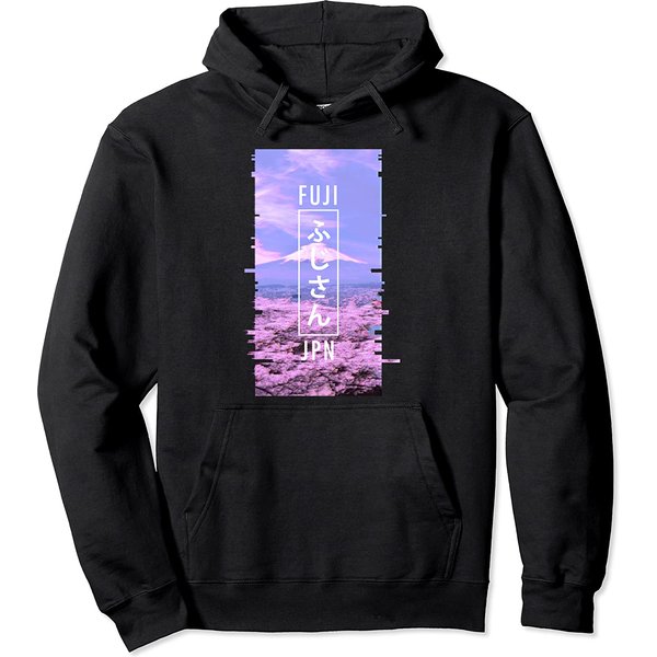 Mt Fuji Japan Glitch Art Japanese Otaku Vaporwave Hoodie-image