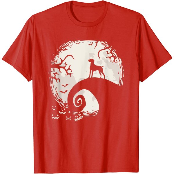 Vizsla Dog And Moon Howl In Forest Dog Halloween Party T-Shirt-image