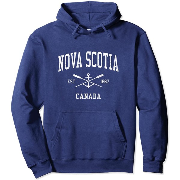 Nova Scotia Vintage Crossed Oars & Boat Anchor Sports Pullover Hoodie-image