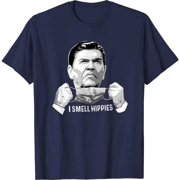 Vintage I Smell Hippies Funny Ronald Reagan T-Shirt-image
