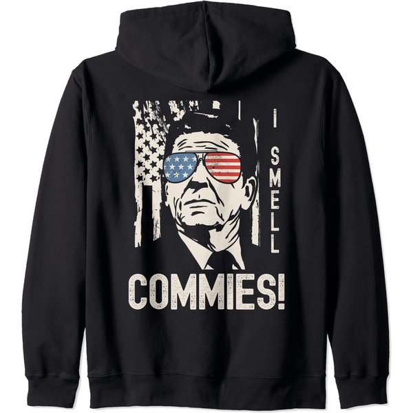 Vintage Ronald Reagan & Flag Sunglasses I Smell Commies Hoodie-image