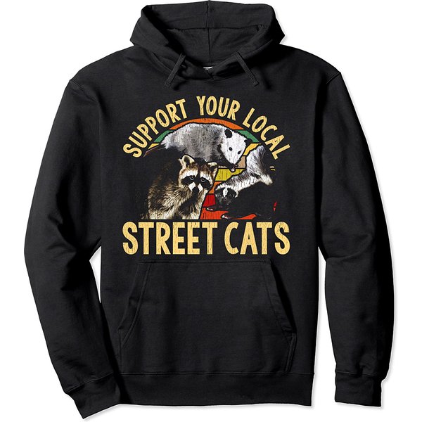 Support Local Street Cats! Raccoon, Skunk Pullover Hoodie-image