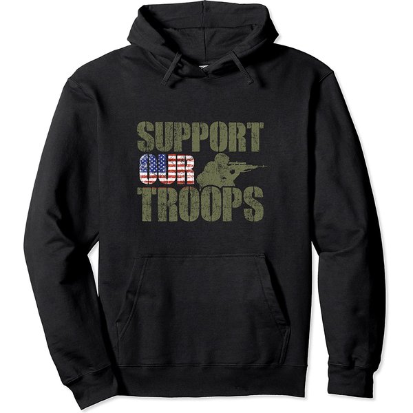 Vintage Us Military Support Our Troops American Flag Pullover Hoodie-image