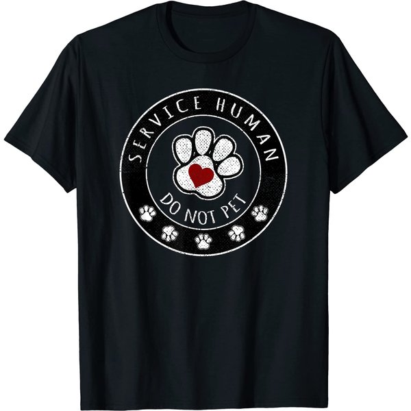 Service Human Do Not Pet Dog Lovers Paw Print Heart T-Shirt-image