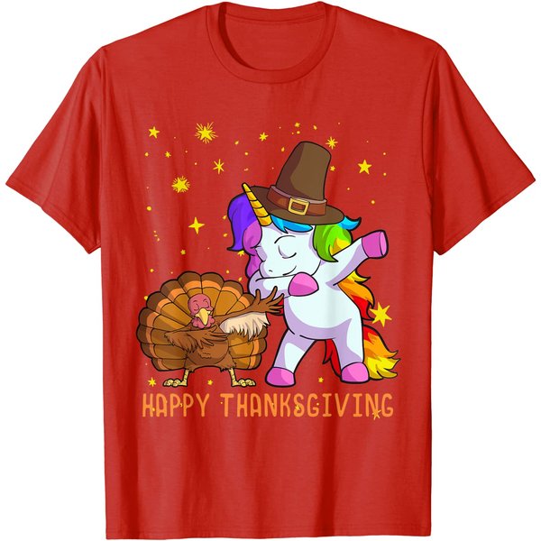 Cute Unicorn Thanksgiving Shirt For Girls Pilgrim Hat Turkey T-Shirt-image