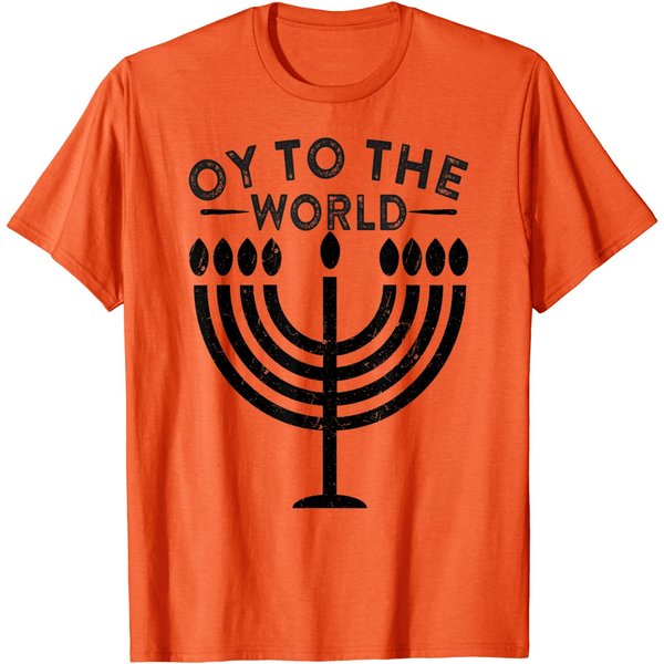 Oy To The World Menorah Jewish Humor Funny Hanukkah T-Shirt-image