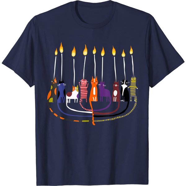 Funny Cat Menorah Hanukkah T-Shirt-image