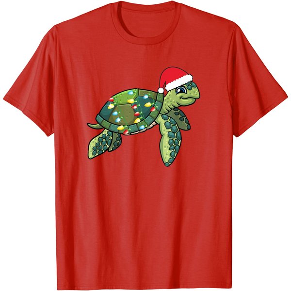 Christmas Sea Turtle With Santa Hat Holiday Cute Gift Pajama T-Shirt-image
