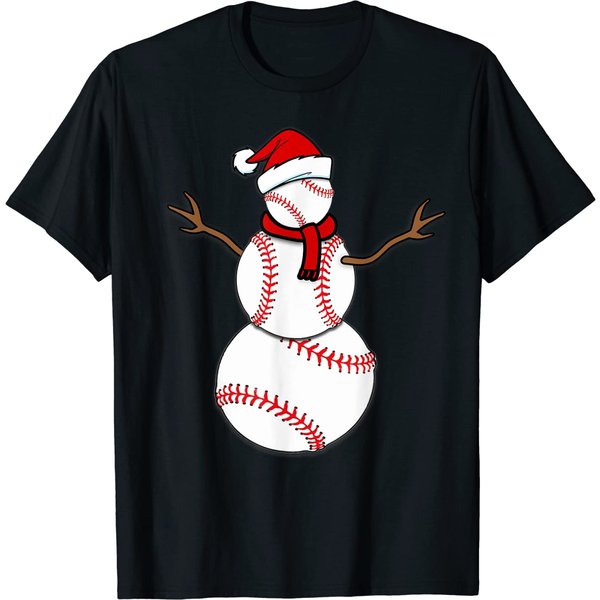 Christmas Baseball Balls Santa Snowman T-Shirt-image