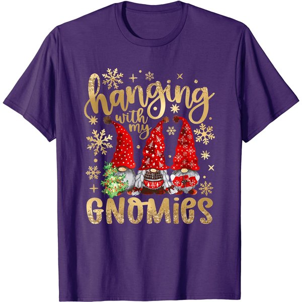 Hanging With My Gnomies Santa Gnome Christmas Pajama T-Shirt-image