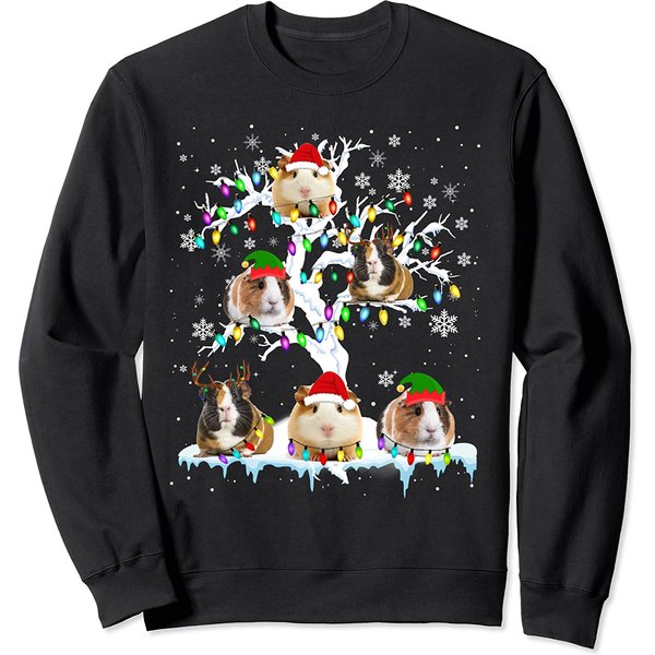 Guinea Pig On Xmas Tree Reindeer Santa Elf Guinea Pig Lover Sweatshirt-image