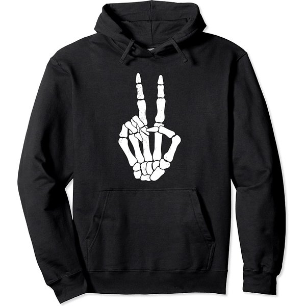 Hand Love Sign Hoodies Skeleton Peace Sign Skeleton Halloween Creatures Love Pullover