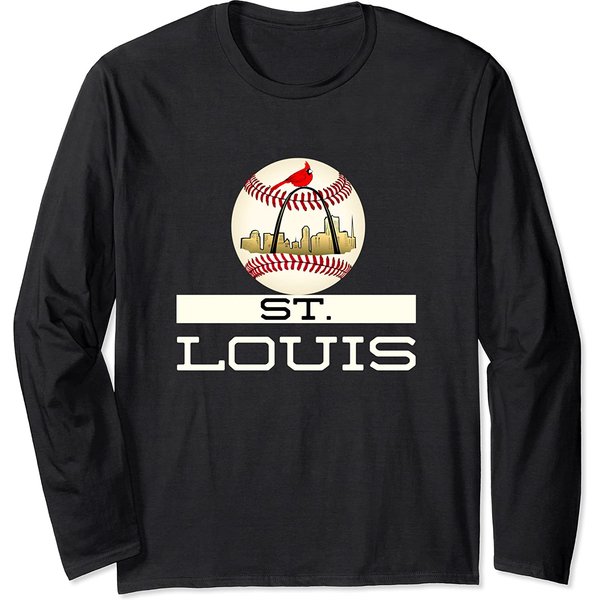 St Louis Skyline Red Cardinal Tshirt Cool Baseball Skyline Logo Long Sleeve T-Shirt-image