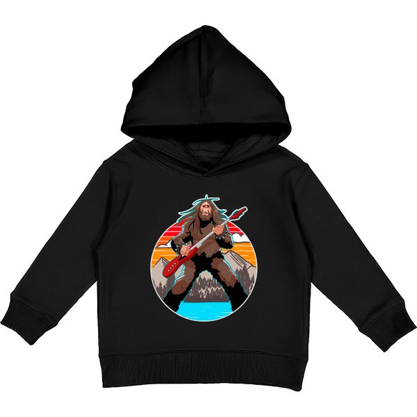 Rock Roll Guitar Sasquatch Gift Music Lover Kids Pullover Hoodie