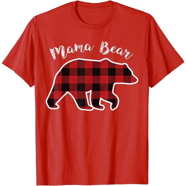 Mama Bear Red Plaid Christmas Pajama Family Mom T-Shirt-image
