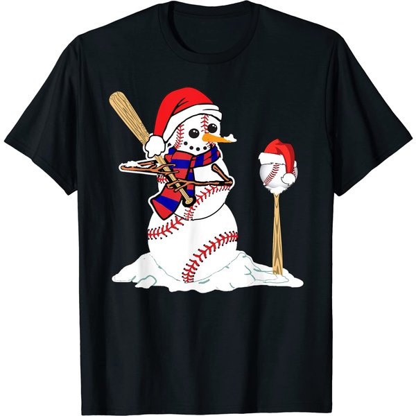Baseball Christmas Snowman Playing Baseball T-Shirt-image