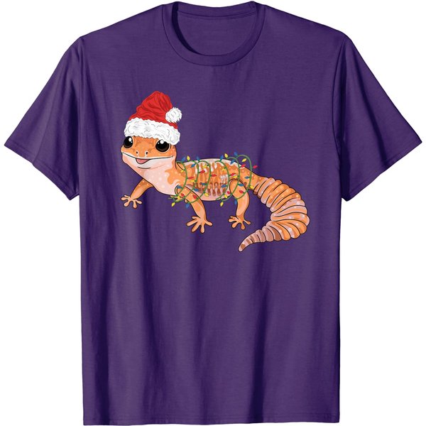 Gecko In Christmas Lights And Santa Hat Funny Gecko Graphic T-Shirt-image