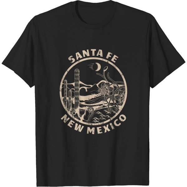 Santa Fe New Mexico Linocut Distressed Desert Illustration T-Shirt-image