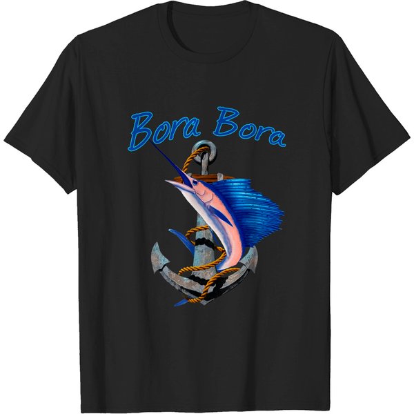 Bora Bora Swordfish Marlin Sailfish Deep Sea Fishing Anchor T-Shirt-image