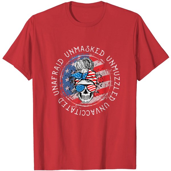 Skull Unafraid Unmasked Unmuzzled Unvaccinated 4Th Of July T-Shirt-image