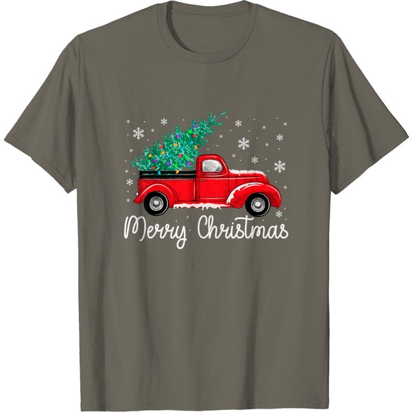 Vintage Red Truck With Merry Christmas Tree T-Shirt-image