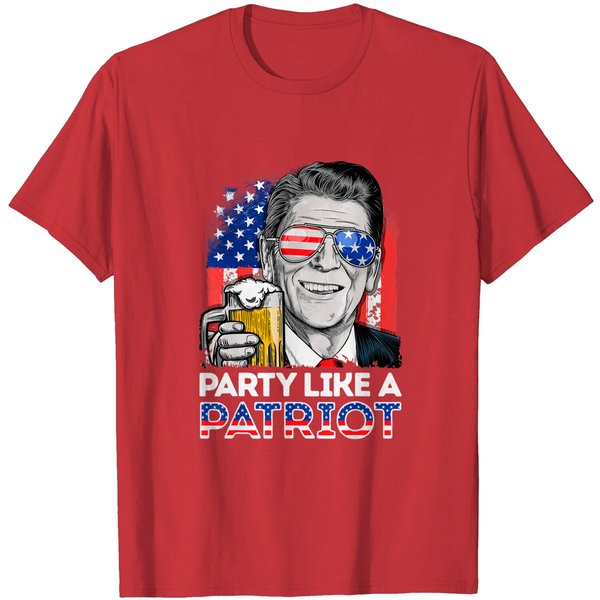Reagan Ronald Party Like A Patriot 4Th Of July American Flag T-Shirt-image