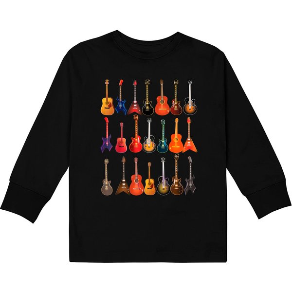 Cute Guitar Rock N Roll Musical Instruments Kids Long Sleeve T-Shirt-image