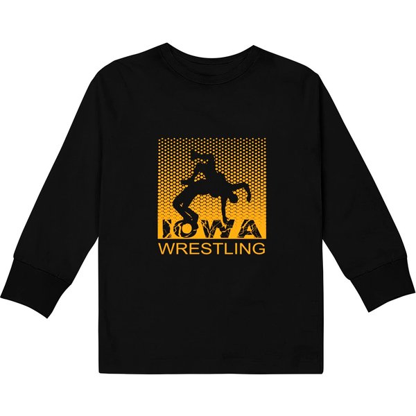 Graphic Iowa Wrestling Freestyle Wrestler The Hawkeye State Kids Long Sleeve T-Shirt-image