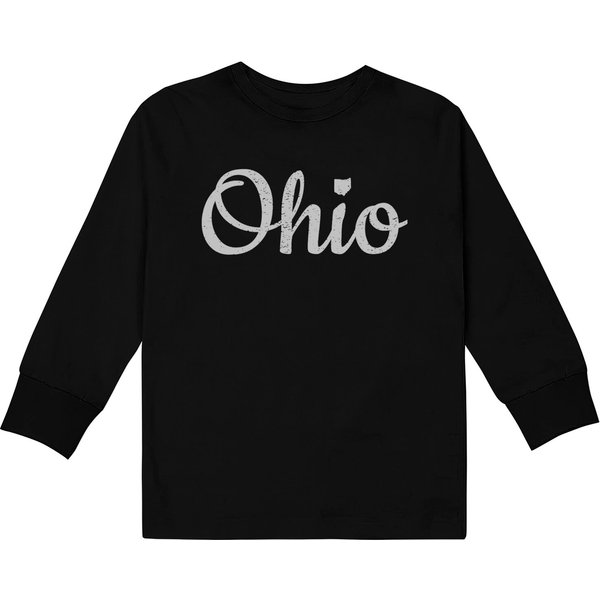 State Of Ohio Pride Script Text Distressed Design Kids Long Sleeve T-Shirt-image