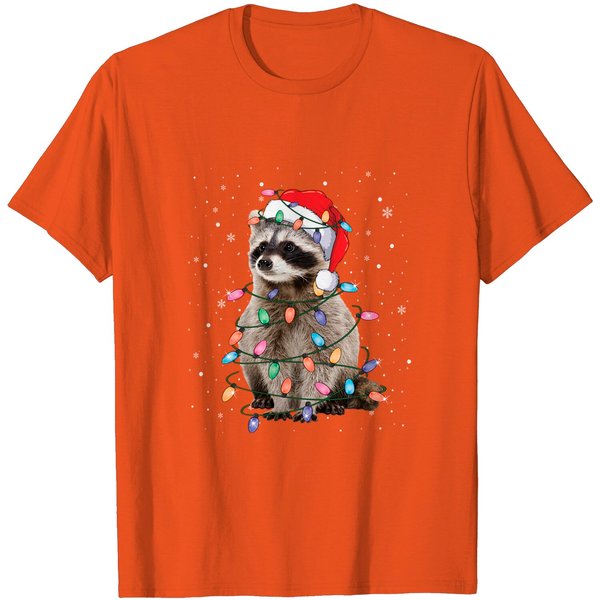 Raccoon Christmas Tree Lights T-Shirt-image
